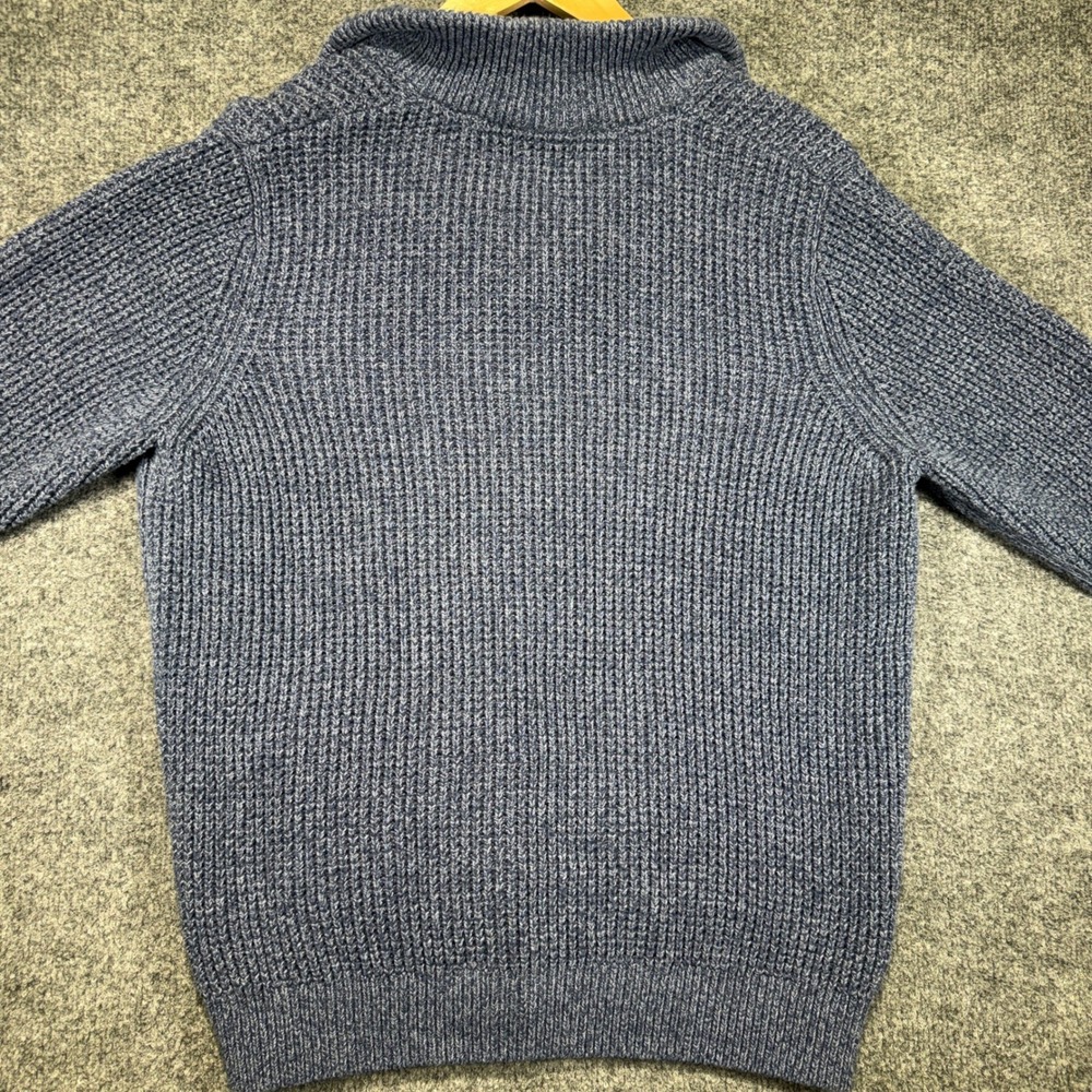 L.L. Bean Waffle Knit 1/4 Zip Sweater Men Medium Blue Marled Chunky Cotton Blend - Picture 5 of 9
